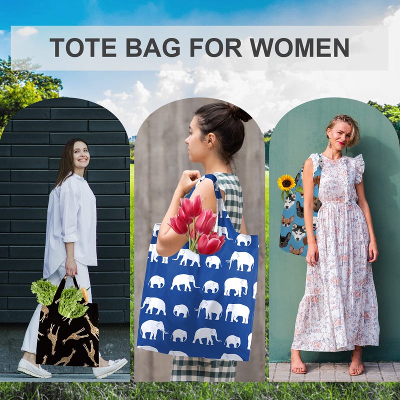 BeeGreen Shopping Bags Cloth Grocery Bags Foldable Travel Bag Tote Bags Bulk - Reusable Gift Bags with Handles (6 Pack) - Heavy Duty Large Washable Animal Holiday Design for Women Travel & Groceriesâ€‹ - Image 3
